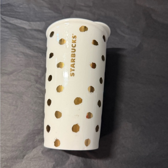 Starbucks | Grande Ivory White and Gold Splotch design Ceramic Mug w/ lid - Picture 4 of 5